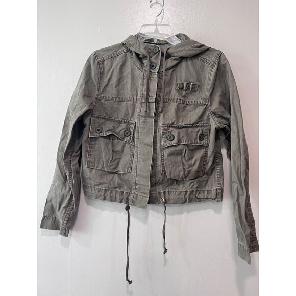 Levis Womens Hooded Olive Green Cotton Cargo‎ Jacket Size M - Picture 1 of 12